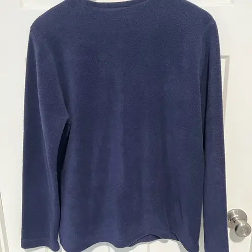 VTG Premier International Christmas Navy Blue Embroidered Cardigan Fleece Sz M Size M