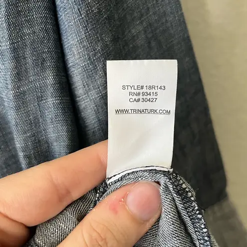 Trina Turk Linen Groove Split Neck With Half Sleeves in Blue Women’s Size XS