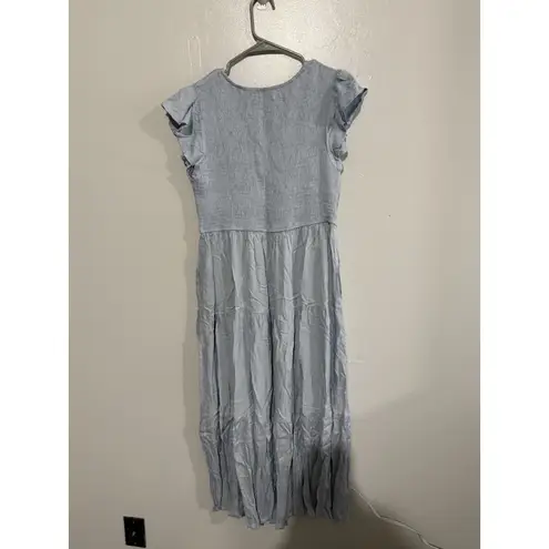 Merokeety Women's Flutter Sleeve Smocked Midi Dress Tiered, L Light Blue