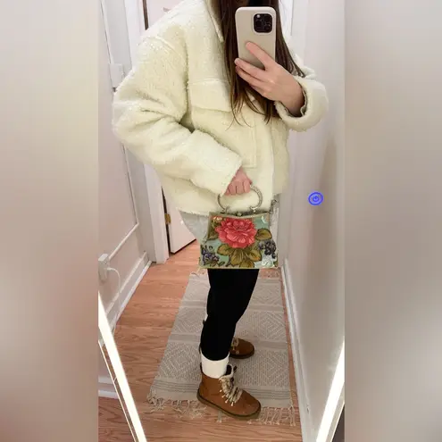 Max Mayer Vintage Floral Beaded Victorian Bag Handbag Purse Sage green Pink