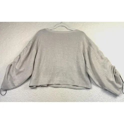 Ramy Brook Sweater Womens XS Gray Knit Ruched Balloon Sleeves Drawstring Cropped