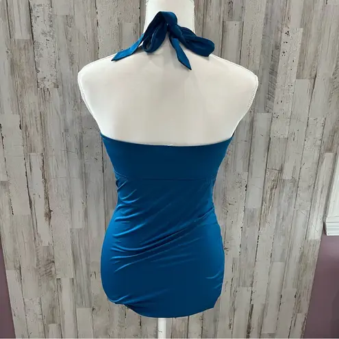 A pea in the pod Blue Two Piece Maternity Swim Suit Halter FLAW