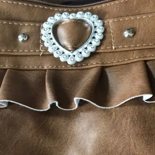 FAUX LEATHER SOFT BROWN EMBELLISHED CROSSBODY BAG