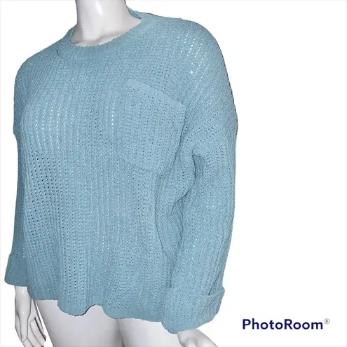 Aaron and Amber  aqua chunky chenille oversized sweater