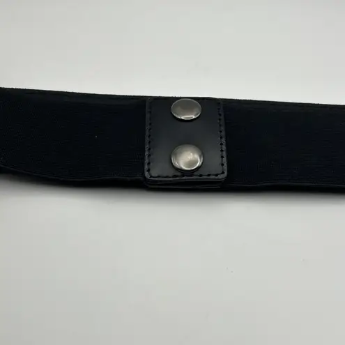 Express Black Stretch Waist Belt Woven Studded Faux Leather Elastic S/M Snap