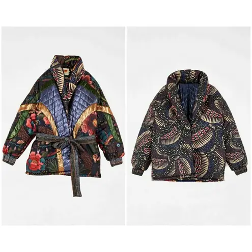 Farm Rio ππ Black Wild Bananas Metallic Reversible Puffer Jacket Large L NWT - Image 12