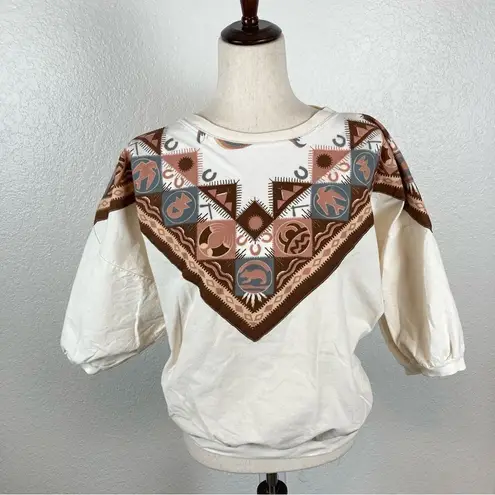 Vintage Hazelwood Southwestern Boho Tribal crewneck pullover blouse L* Brown Size L