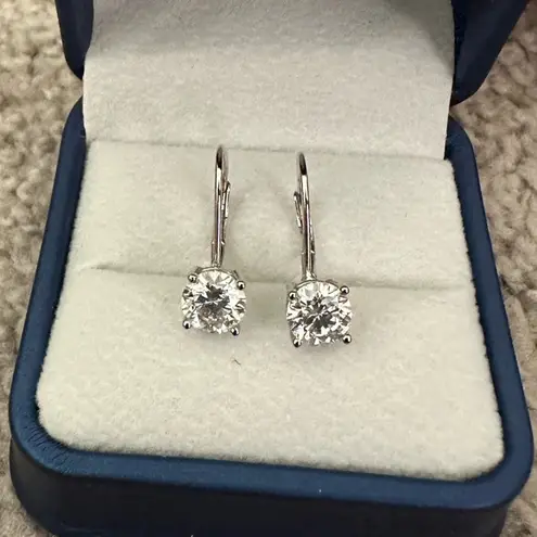 NIB 2cttw (2x1.0ct) Moissanite and Sterling Silver Drop Earrings $60 MSRP White
