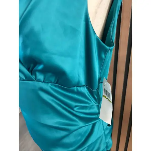Suzi Chin teal green mother of the bride wedding dress size 14 sleeveless scrunc