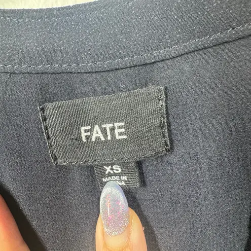 Fate Top Women XS Blue Pin tuck Sheer Button Up Blouse Long Sleeve Officecore