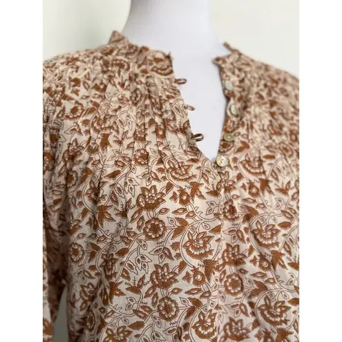 Cleobella  Shirt 100% Cotton Blouse Paisley Floral Cream Tan Size L