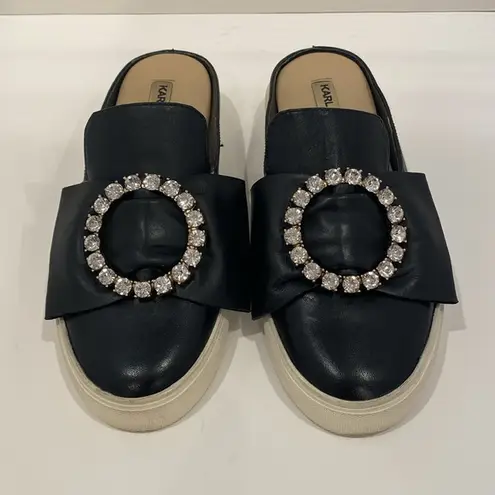 Karl Lagerfeld Elle Paris Black Mules Slides Jewel Embellished Women's 6