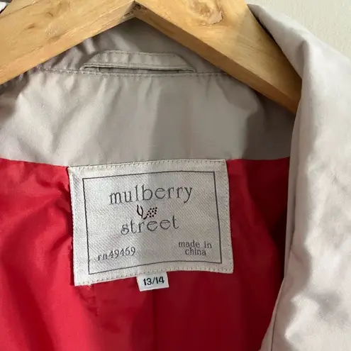 Vintage 80s/90s Mulberry Street Red Trench Coat Belted Jacket Contrast Collar Size 14