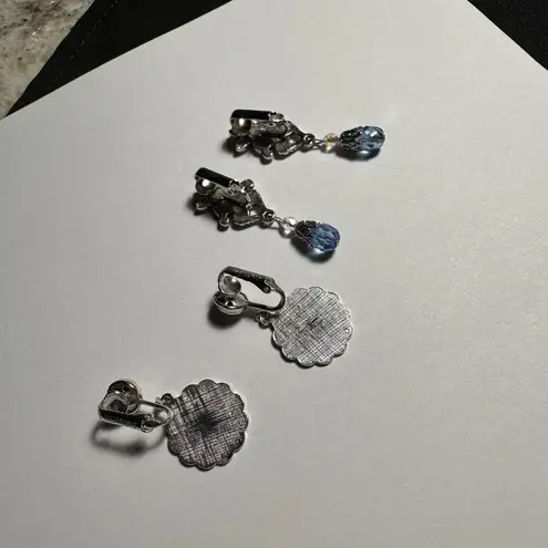 Lot Of 2 Signed Dangle Clip On Earrings Silver Tone 1 Avon / 1 Sarah Coventry