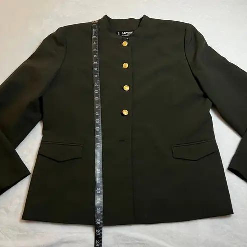 Levine Classics Women's High Neck Power Blazer Jacket Crest Buttons Size 14 Green