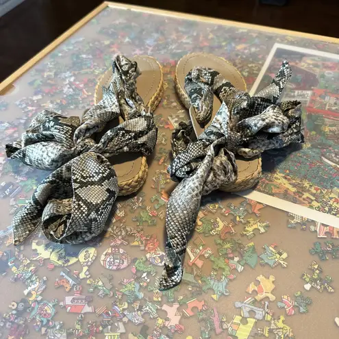 Zimmermann Scarf Tie Leather-trimmed Silk Twill Espadrille Sandals in Snake