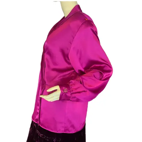 VINTAGE 1990'S JG HOOK SATIN BERRY PINK WRAP BLOUSE (14P)