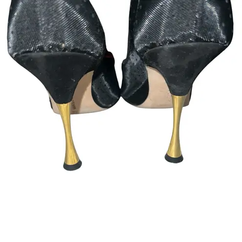 Manolo Blahnik Sohemias 105 Polka Dot Mesh Pumps Black With Flower Appliqué