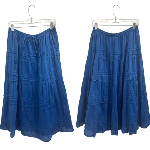 Jane Ashley VTG Y2K 1990s Boho Tiered Blue Pintuck Peasant Maxi Skirt Ren Faire