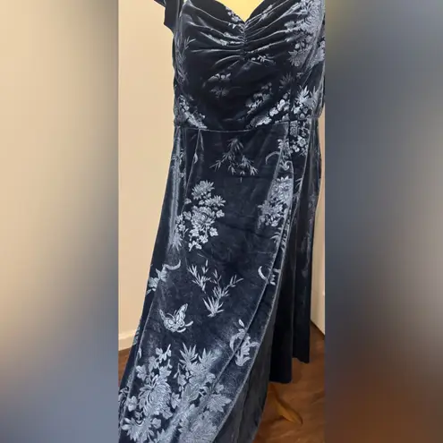 Azazie Atelier Sadie Midnight Midi Dress Floral Velvet Sweetheart NWT Custom XL