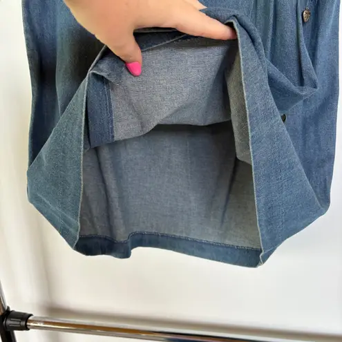 Vintage 90s Denim Mini Wrap Skirt Coastal Cowgirl Silver Heart Charms Size 14 Blue