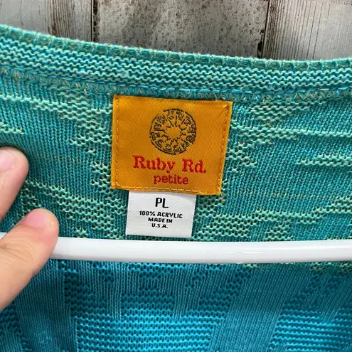 Ruby Road Blue Green Stripe Open Front Cardigan Slight Crop Womens Petite Large Size undefined