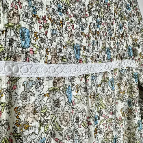 Udel New York Long Sleeve Crochet Floral Smocked Midi Dress XXS Cottagecore White