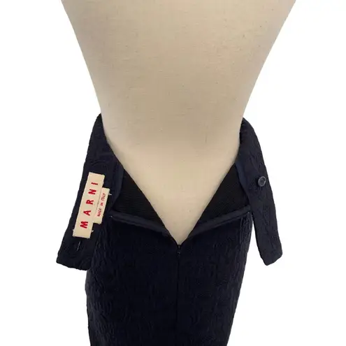 Marni Floral Lace Wool Skirt Womens Size 44 Navy Blue with Dark Gray Pencil