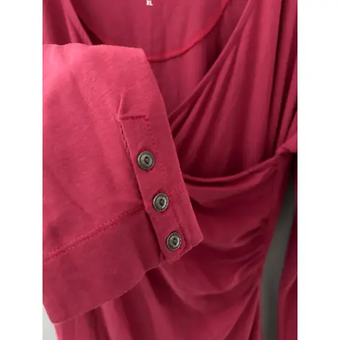 Kuhl Organic Cotton V-Neck Long Sleeve Vienna Faux Wrap Dress Dark Pink Size XL
