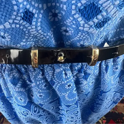 Elle Blue Lace Sleeveless Dress with Black Belt, Women's Size Medium