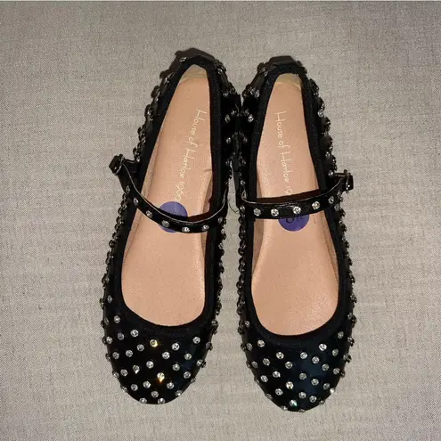 House of Harlow 1960 Bedazzled Studded Black Ballerina Flats size 8.5 NEW