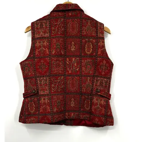 The Territory Ahead Red Print Tapestry Vest Zip Front Side Tabs Lined Size 14 - Image 8