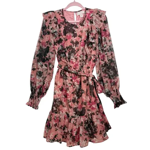 Rachel Parcell Floral Print Ruffle Chiffon Blouson Dress 0 XS