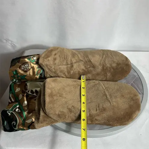 Source Unknown Vintage Weighted Brown Plush Slipper Boots w/ Satin Cuff Size 9” Cozy Retro Boho