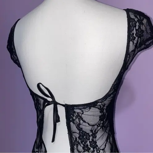 Fenity Lace Babydoll Y2K Top Women S Open Back Whimsigoth Vamp Romantic Sheer Black