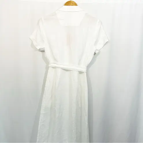 NWT Quince European Linen Button Down Belted Midi Dress in White