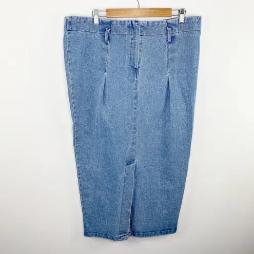 An C'Mon Women Denim Midi Pencil Skirt Size M/10 Wool Cotton Slit Light Wash Blue Size M