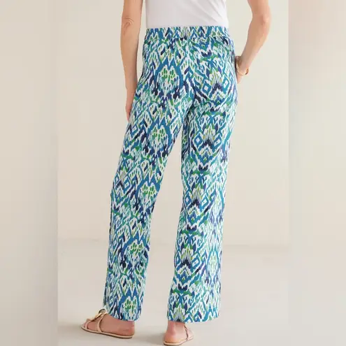 Soft Surroundings Sonoma Linen Blend Wide Leg Pants in Green/Teal Ikat