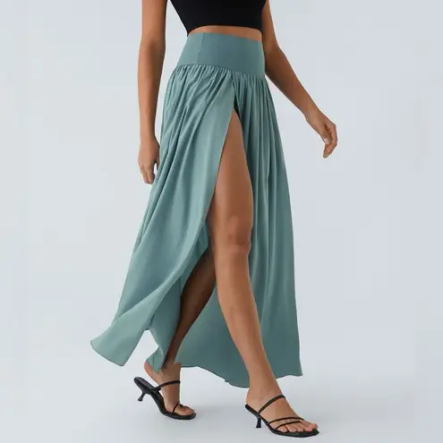 Halara  Stone Blue High Waisted High-Low Ruffle 2-in-1 Flowy Maxi Dress Size S