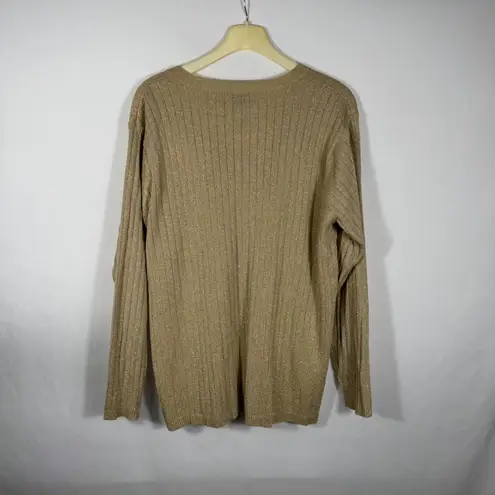 WORKING CLASSICS Women Cardigan Gold Metallic Ribbed Knit Button Front Sz 14/16