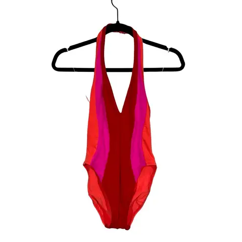 Keiko NY Colorblock Halter Hourglass One Piece Bathing Suit Swimsuit Pink