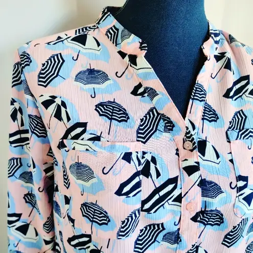 kim rogers Umbrella Print Button Down Blouse Shirt