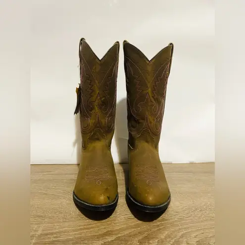 The Mountain NWT Smoky toas 6531 brown w/pink stitching leather cowboy boots size/10