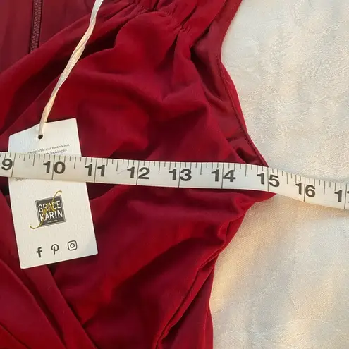 Grace Karin Dark Red Sleeveless V Neck Dress S NWT