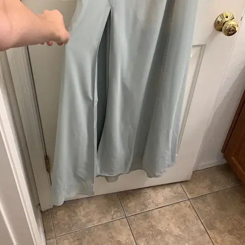 BHLDN Diana Sage green mint gown ruffle slit med