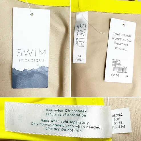 Cacique NWT SWIM by Yellow Floral Blouson Tankini & Bikini Bottom Set Size 14/16