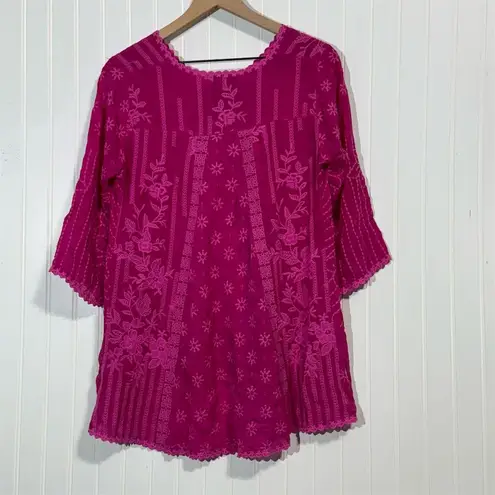 Johnny Was Women's XS Magenta Fuchsia Floral Embroidered Blouse