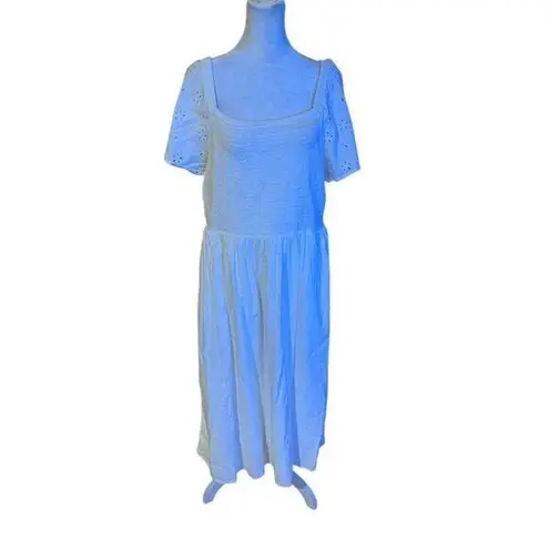 Beach Lunch Lounge Women's White Midi Dress L Short Puff Sleeve Square Size L