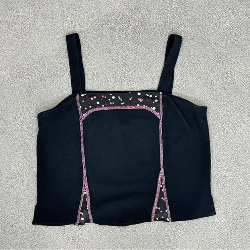 Tommy n Loulou Y2K Panel Crop Tank Top Black Pink Medium