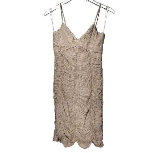 Sue Wong Nocturne Silk Beaded Sequins Ruched Mini Dress in Champagne
